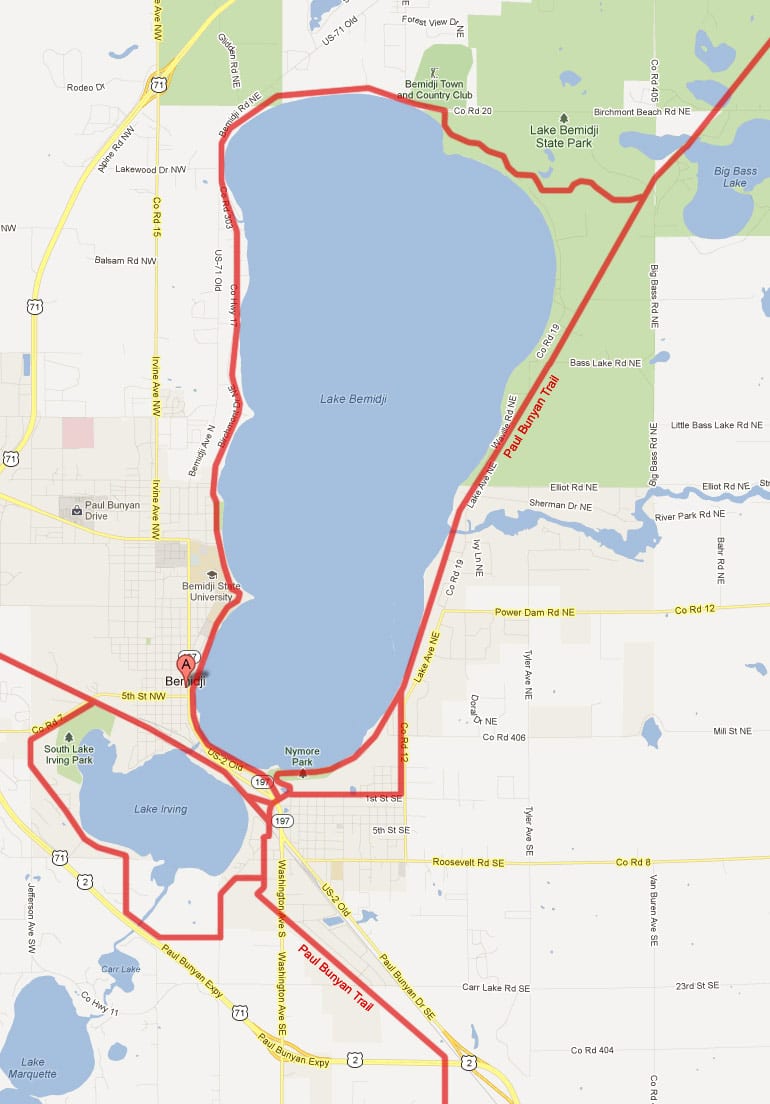 Bemidji Minnesota City Map Paul Bunyan Trail Maps Lake Bemidji MN